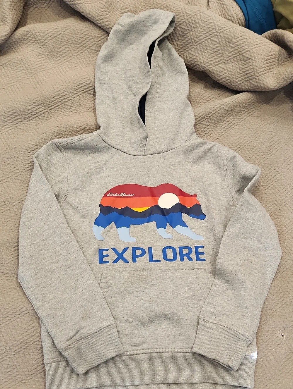 Eddie Bauer Kids Explore Bear Graphic Hoodie Gray Size XS 5/6